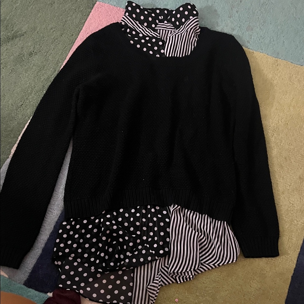 Alyx Black Cowl Neck Sweater with Polka Dot and Stripe Accents